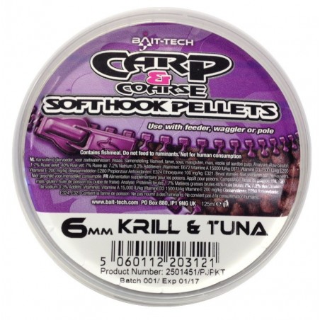BAIT-TECH Pelety v krabičke Soft Hook Pellets Krill & Tuna, 125ml