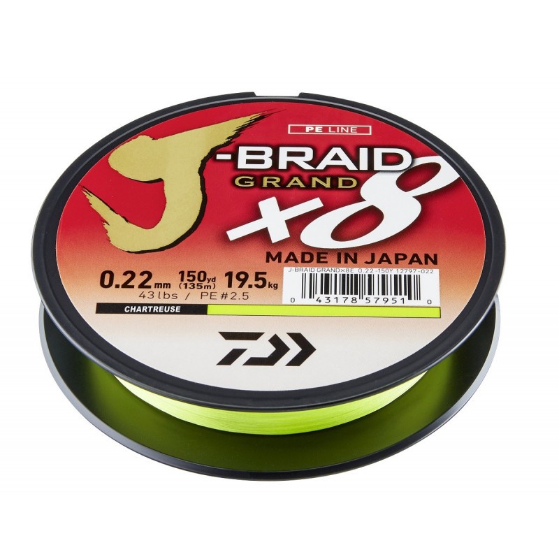 Daiwa Pletená šnúra J-Braid Grand X8E Chartreuse  0,10mm / 135m