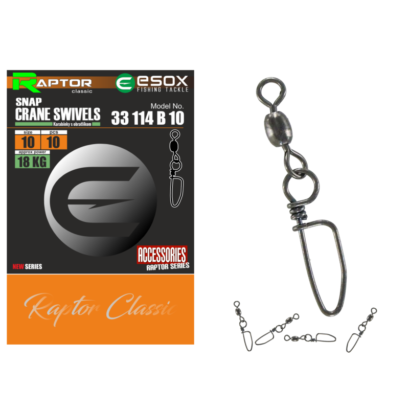 ESOX Raptor Snap Crane Swivels Coastlock s obratlíkom č.10 / 18kg - 10ks