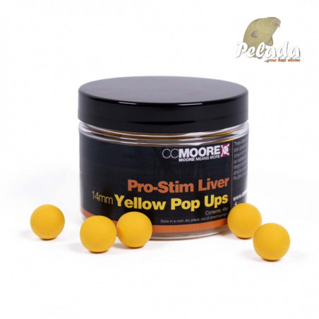 CC Moore Plávajúce Boilies Pro-Stim Liver Yellow Pop-Ups 14mm 45ks