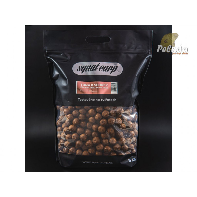SQUAT Carp Hotové Boilies PROPER FEED Tuna & Scopex 5kg 24mm