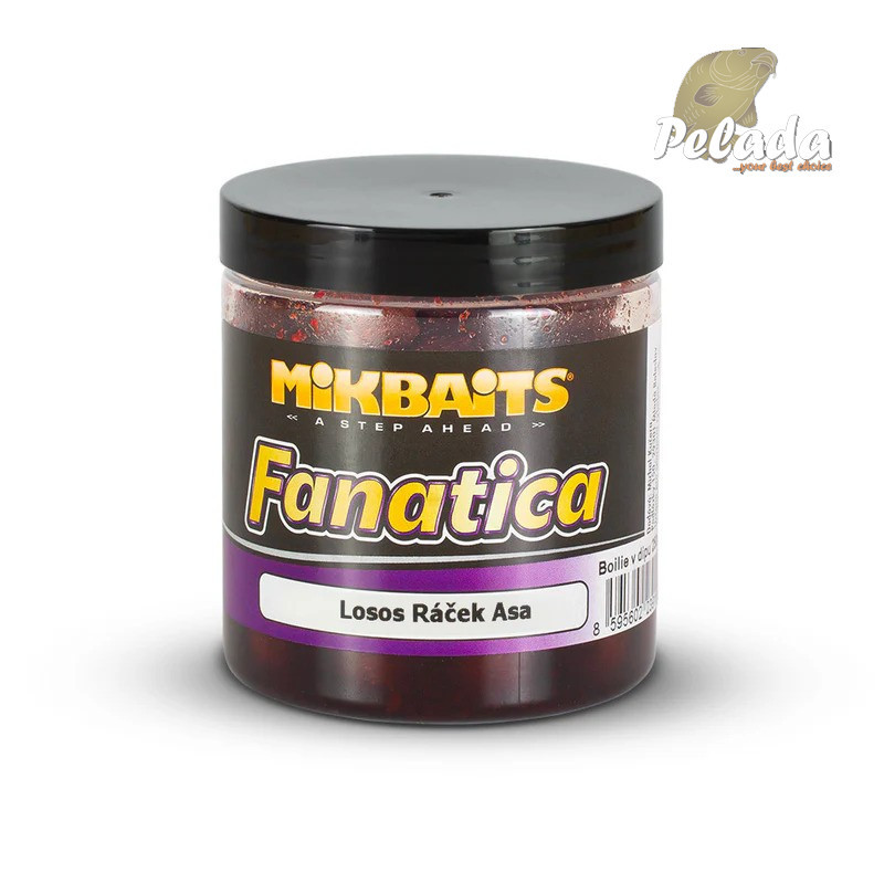 Mikbaits Fanatica Boilies v dipe Losos Ráček Asa 250ml