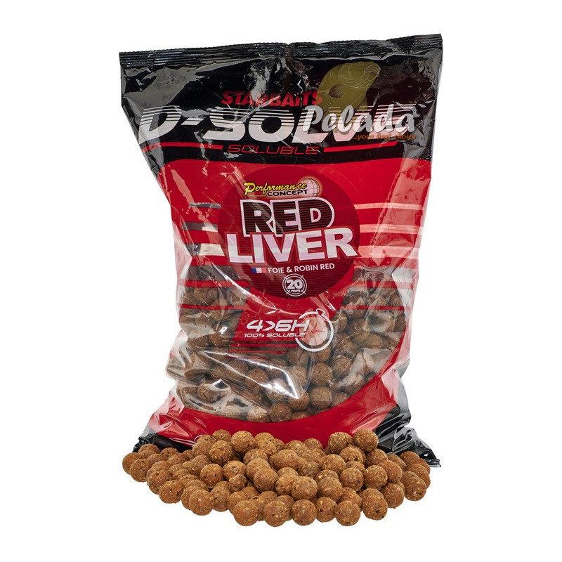 Starbaits D-Solve Rozpustné Boilies Red Liver 2,5kg 20mm
