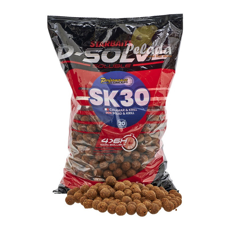Starbaits D-Solve Rozpustné Boilies SK30 Kalmár&Krill 2,5kg 20mm