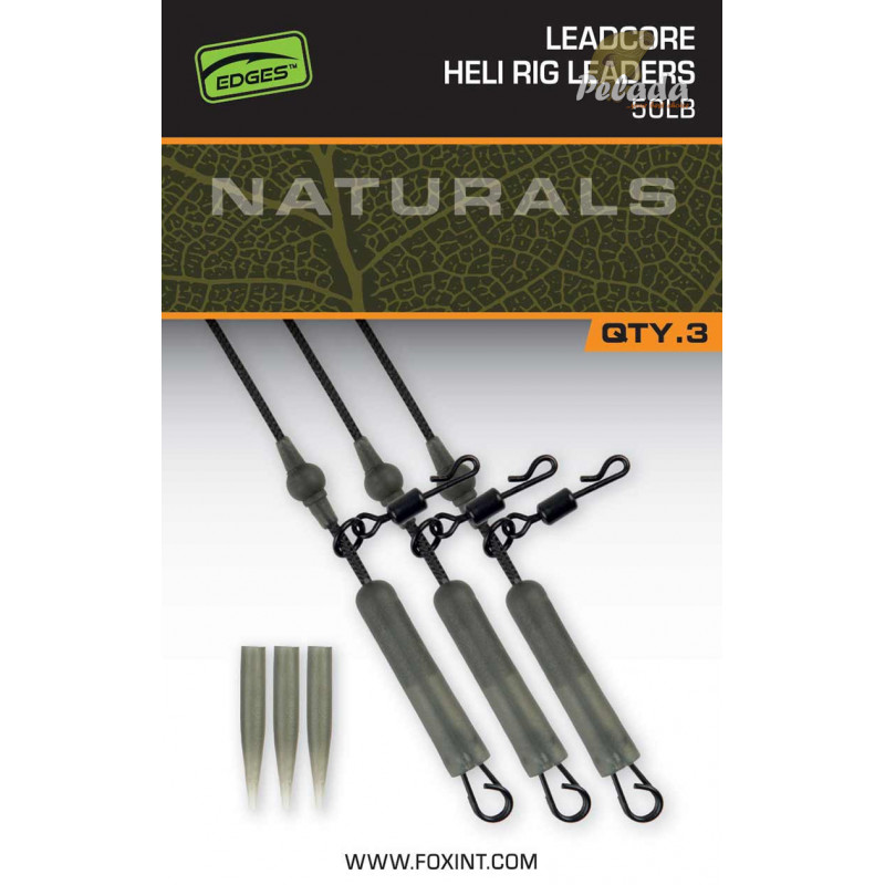 Fox Montáž Edges Naturals Leadcore Heli Rig Leaders 50lb 75cm 3ks