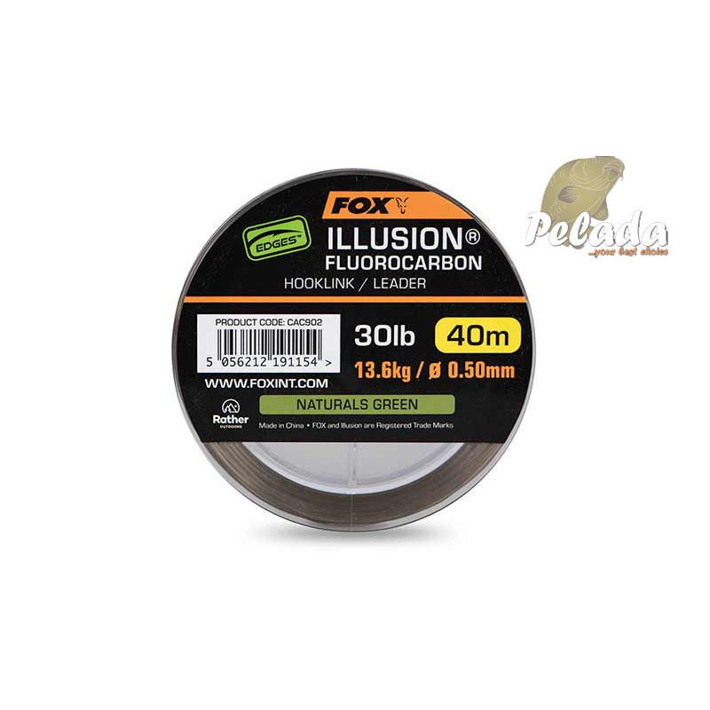 Fox Fluorocarbon Edges Illusion Hooklink Leader 30lb 13.6kg 0.50mm 40m