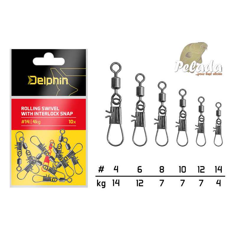 Delphin Rolling swivel with interlock snap 10ks
