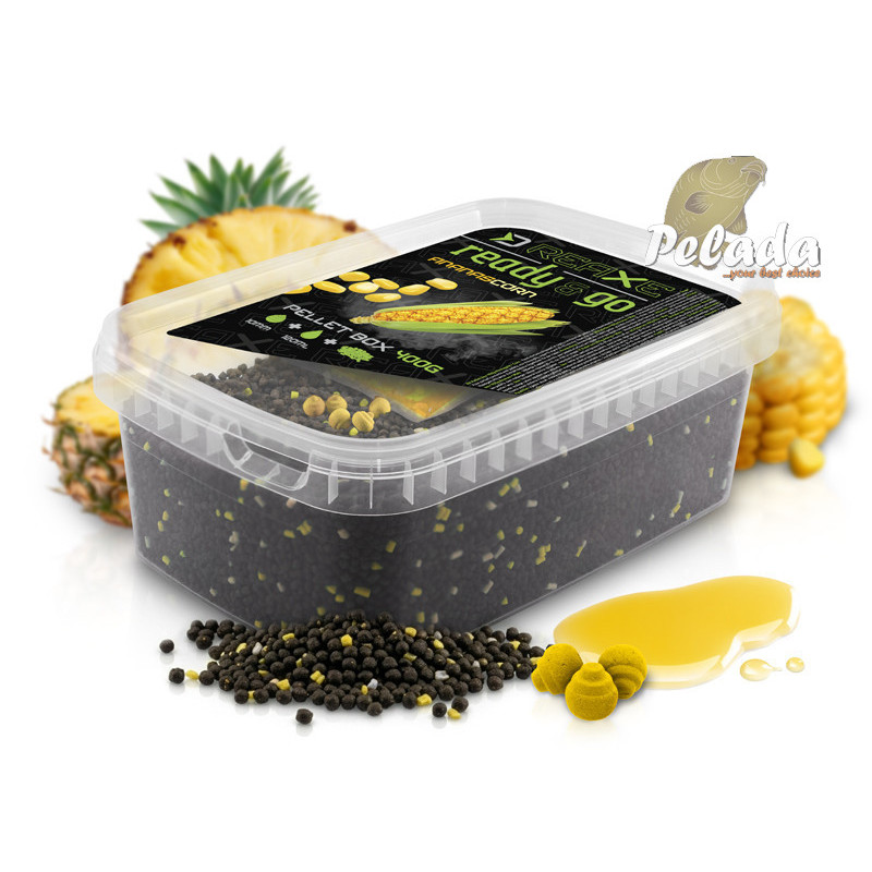 Pellet box Delphin Reaxe READY&GO Kukurica-Ananás 400g+120ml Booster